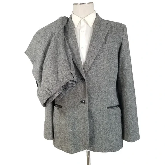 Pendleton Suit womens 18 Gray Herringbone Jacket Pants Luxury Wool vintage - Picture 1 of 16